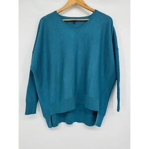 Eileen Fisher Sweater Women Blue Merino Wool V-Neck Oversized Casual Minimalist